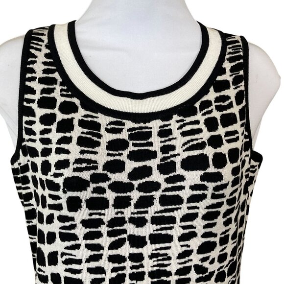 St. John Yellow Label Milano Knit Sleeveless Blk Wh Abstract Print Dress Size 2 - Picture 2 of 7